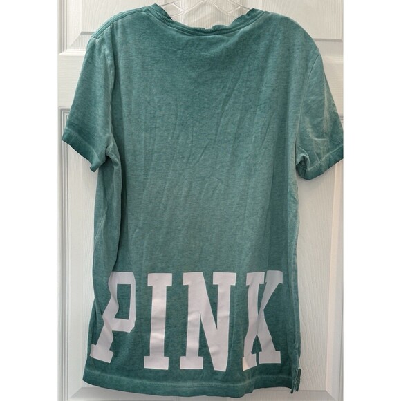 Pink Victorias Secret Women Short Sleeve T-Shirt Teal Size Medium Graphic PINK - Picture 2 of 7